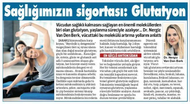 Insurance of our health: Glutathione - Sözcü Newspaper 19/04/2019